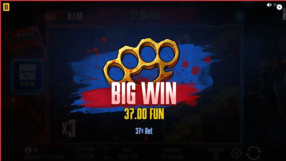Interface do jogo de slot Ultras com tema de torcida organizada